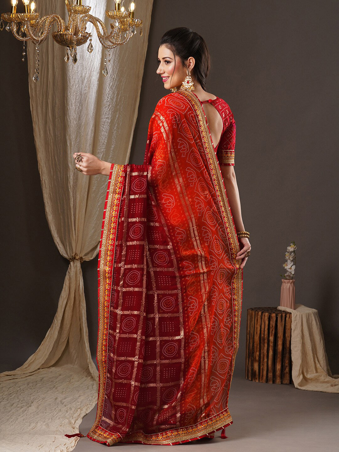 Mitera Bandhani Woven Design Pure Georgette Bandhani Saree - Distacart