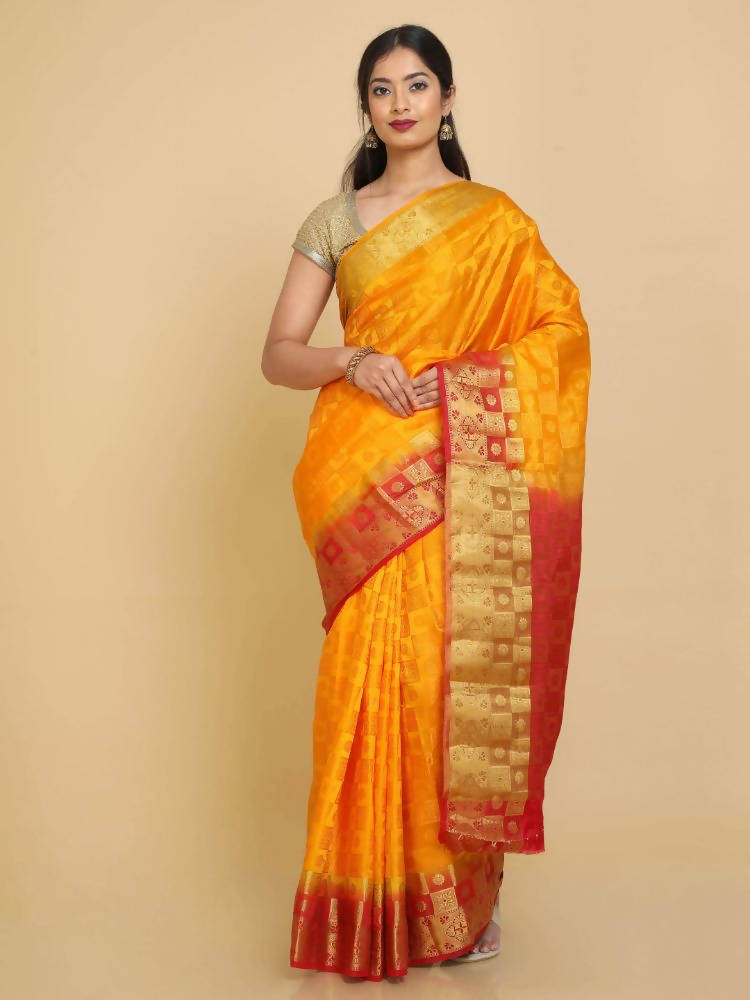 Kalamandir Checked Mustard Pashmina Saree