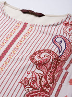 Thumbnail for Sangria Women White & Maroon Paisley Printed Kurta with Trousers - Distacart