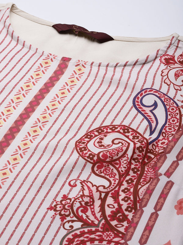 Sangria Women White & Maroon Paisley Printed Kurta with Trousers - Distacart