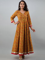 Thumbnail for Kalini Women Mustard Yellow & Red Ethnic Motifs Printed Angrakha Anarkali Kurta - Distacart
