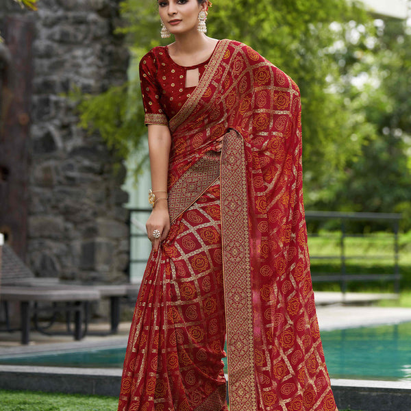 Mitera Ethnic Motifs Printed Pure Georgette Saree - Distacart