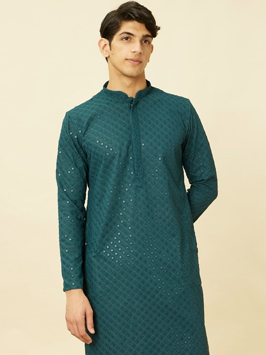 Manyavar Ethnic Motifs Embroidered Sequinned Kurta with Pyjamas - Distacart
