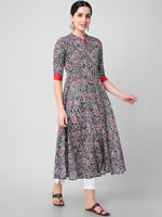 Thumbnail for Kalini Women Red Floral Printed Thread Work Handloom Anarkali Kurta - Distacart