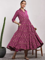 Thumbnail for Sangria Women Pink Printed Tiered Anarkali Kurta - Distacart