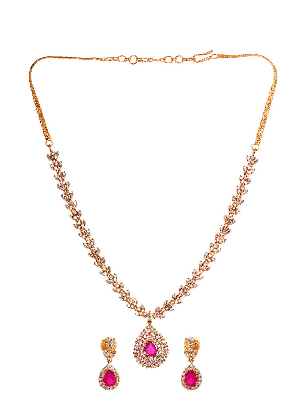 Saraf RS Jewellery Gold-Plated White & Red American Diamond Studded & Beaded Handcrafted Jewellery Set - Distacart