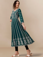 Thumbnail for HERE&NOW Paneled Floral Embroidered Georgette Anarkali Kurta - Distacart