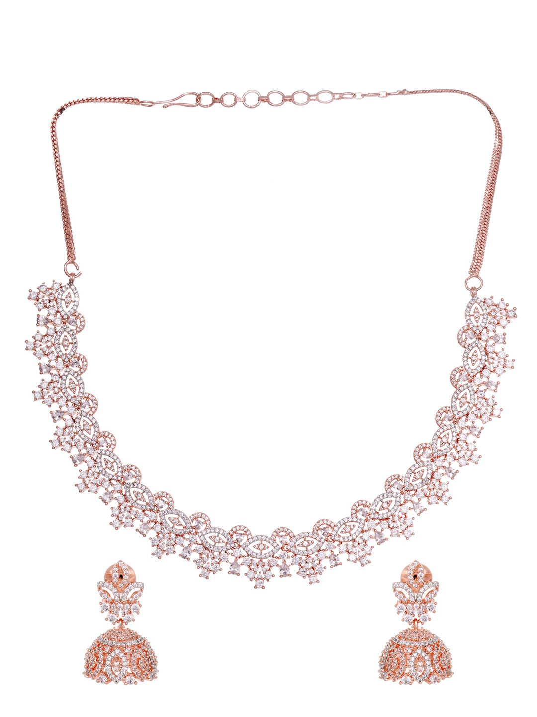 Saraf RS Jewellery Rose Gold-Plated & White AD & CZ-Studded Contemporary Jewellery Set - Distacart
