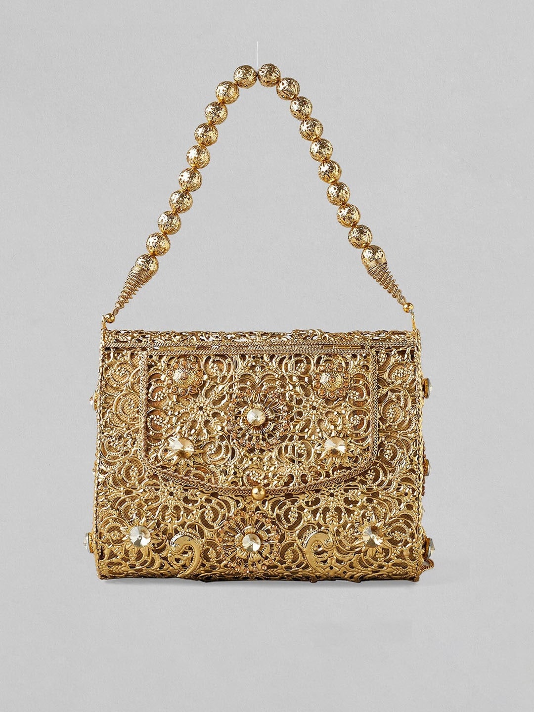 Rubans Gold-Toned Embellished Box Clutch - Distacart