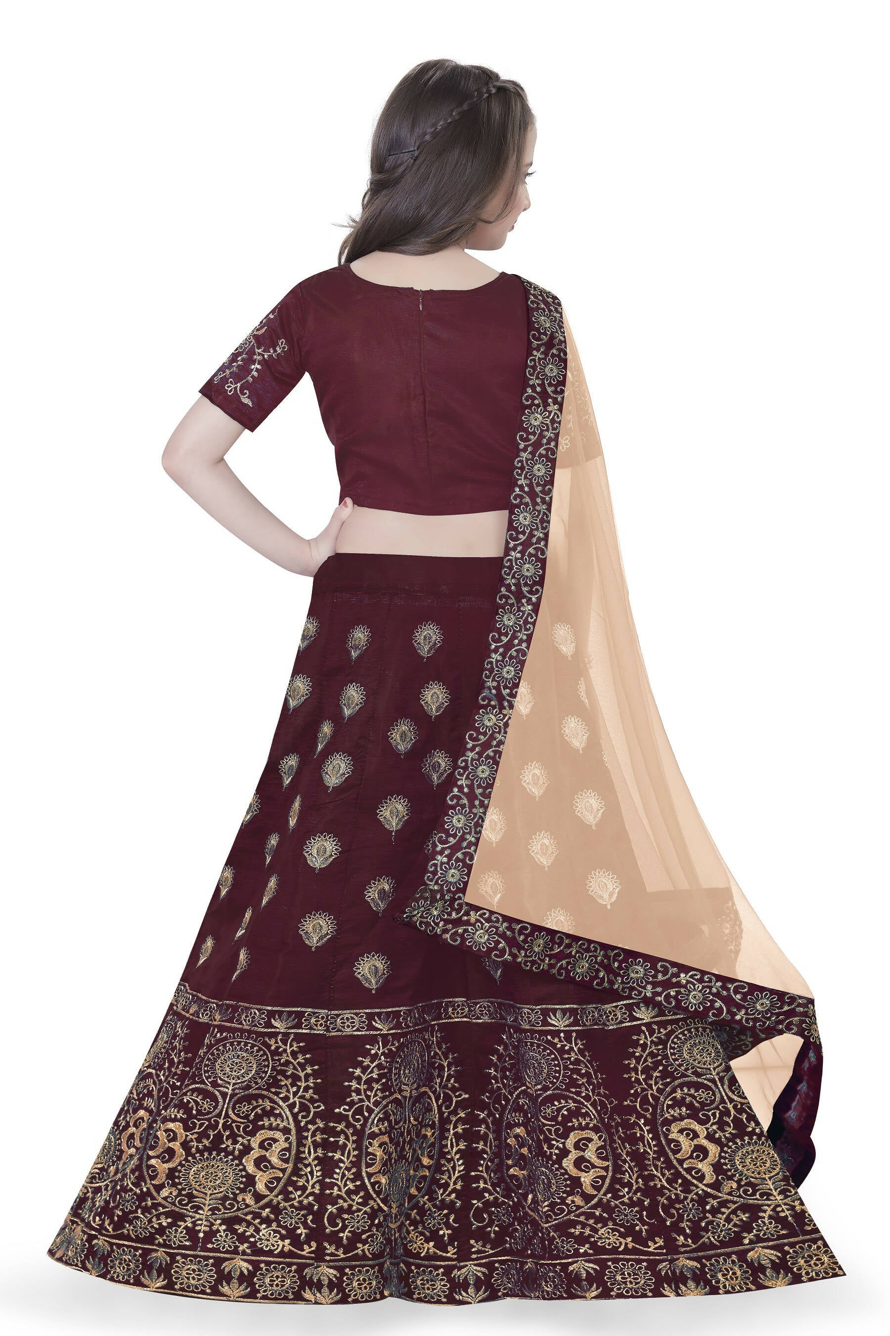 Dwiden Maroon Gulab Tafetta Sattin Semi-Stitched Girl'S Lehenga Choli - Distacart