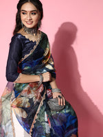 Thumbnail for Tikhi Imli Navy Blue Saree with Zari border - Distacart