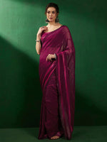 Thumbnail for Sangria Striped Embellished Pure Georgette Saree - Distacart