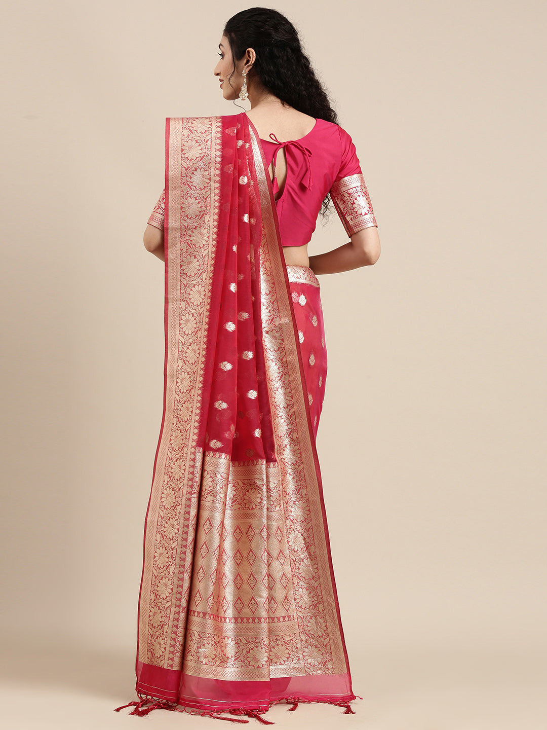 Saree Mall Red Ethnic Motifs Zari Organza Banarasi Saree - Distacart