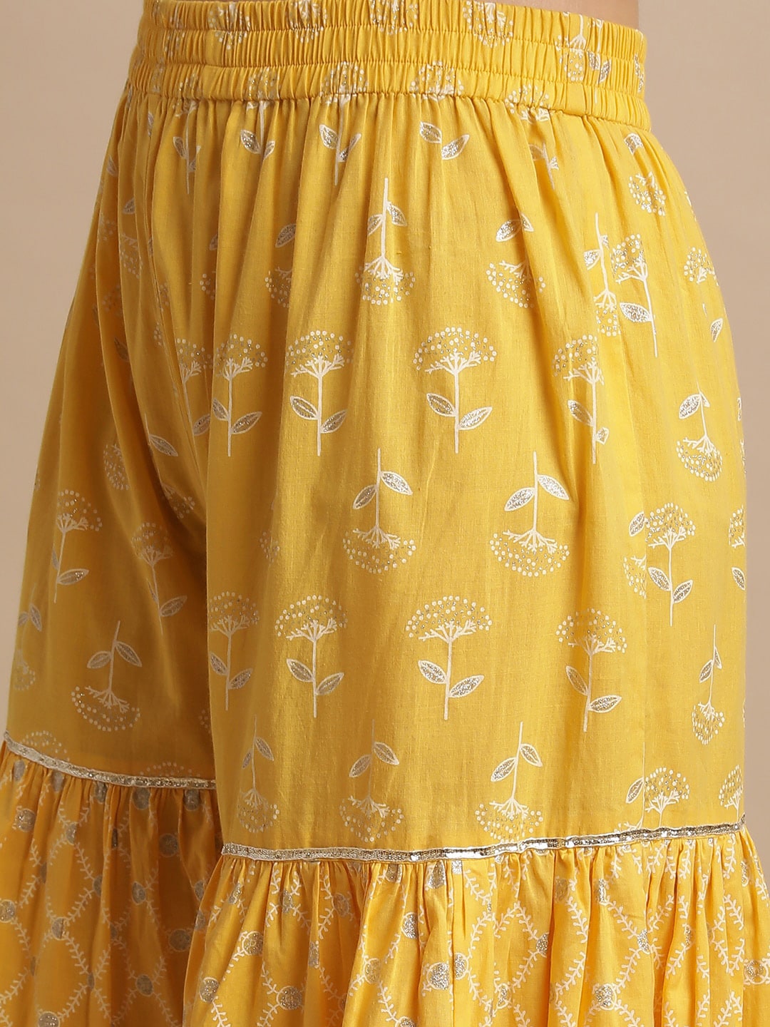 Kalini Ethnic Motifs Printed Pure Cotton A-Line Kurti & Sharara With Dupatta - Distacart