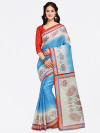 Thumbnail for Saree Mall Blue & Beige Art Silk Printed Bhagalpuri Saree - Distacart