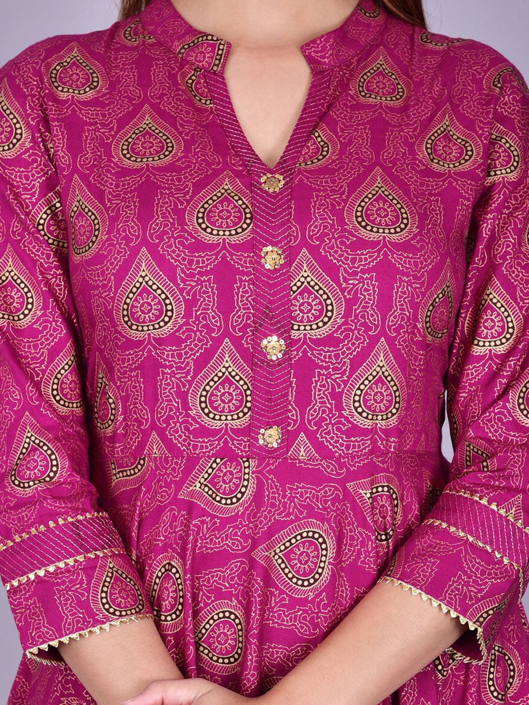 Kalini Women Magenta & Gold-Toned Ethnic Motifs Printed Anarkali Kurta - Distacart