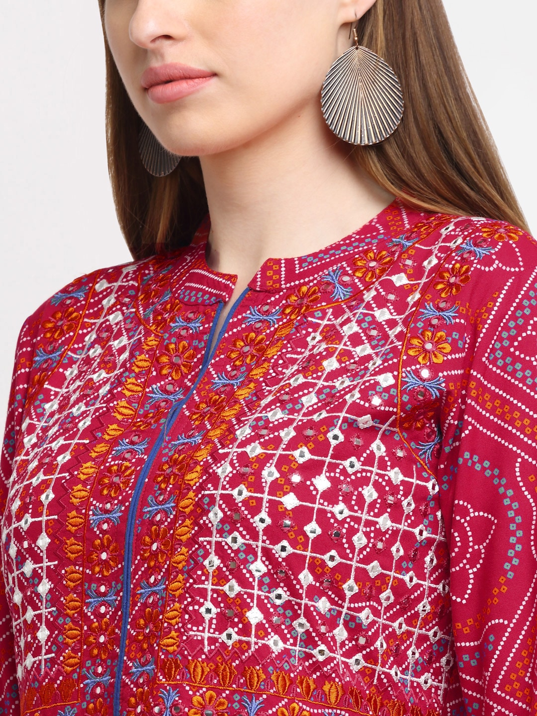 Kalini Women Red Ethnic Motifs Cotton Bell Sleeves Anarkali Kurta - Distacart