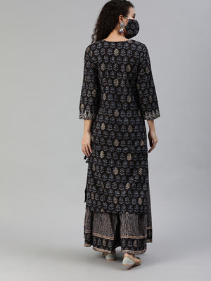 Ishin Women Black Beige Printed Sequinned Gotta Patti Kurta Set - Distacart