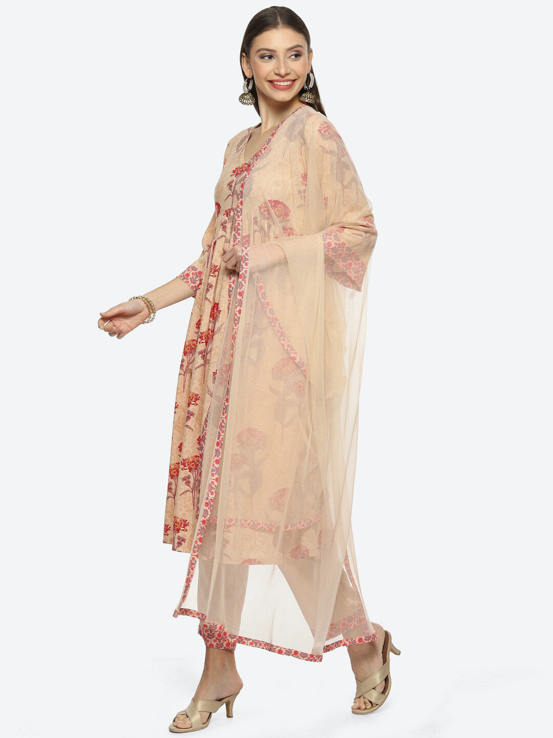 Biba Floral Printed Kurta With Trousers & Dupatta - Distacart