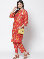 Thumbnail for Biba Women Red & Yellow Floral Printed Kurta with Palazzos - Distacart