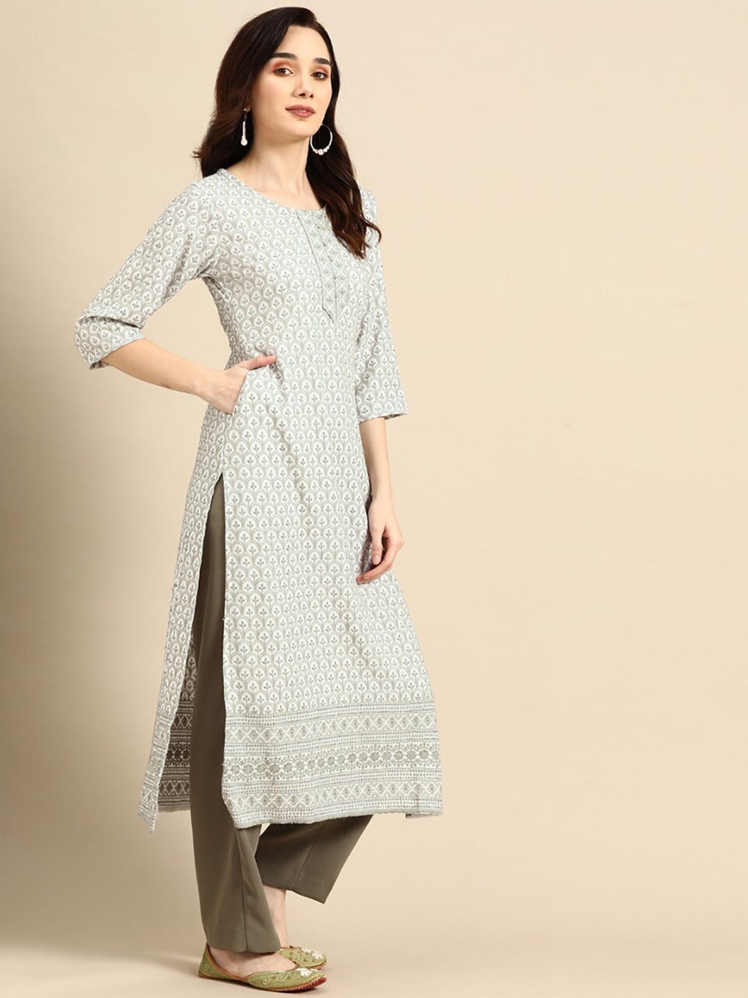 Sangria Embroidered Sequin Straight Kurta - Distacart
