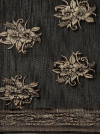 Thumbnail for Saree Mall Black Floral Linen Blend Banarasi Saree - Distacart