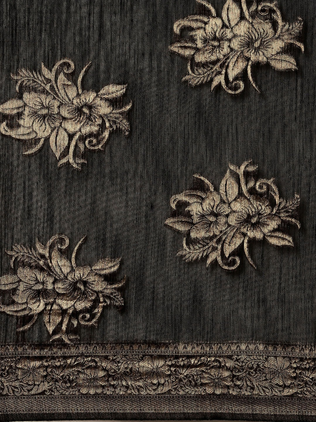 Saree Mall Black Floral Linen Blend Banarasi Saree - Distacart