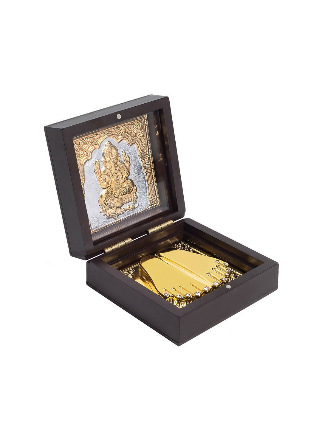 Golden Peacock Brown Wooden Ganesha Prayer Box - Distacart