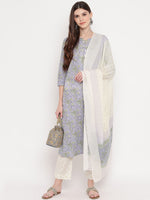 Thumbnail for Kalini Women Lavender Floral Printed Panelled Gotta Patti Pure Cotton Kurta Set - Distacart