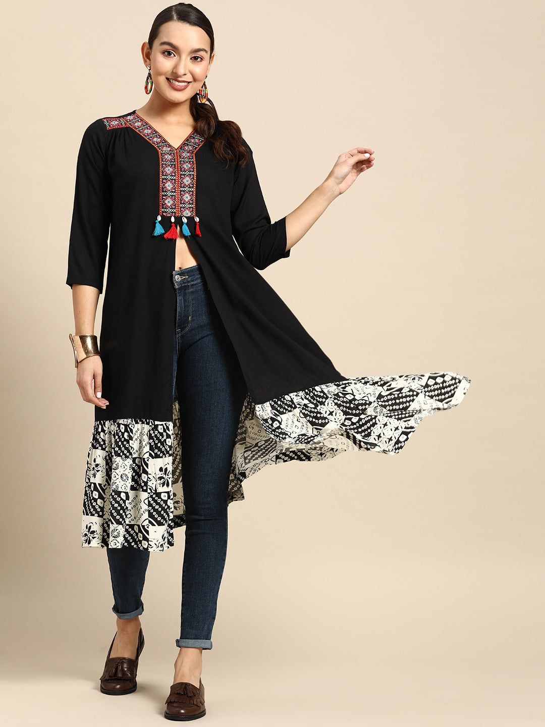 Sangria Women Front Slit Embroidered Bandhani Printed Kurta - Distacart