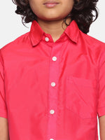 Thumbnail for Sethukrishna Boys Rose & White Shirt with Dhoti - Distacart