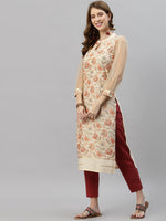 Thumbnail for Kalini Women Cream-Coloured Floral Printed Keyhole Neck Kurta - Distacart