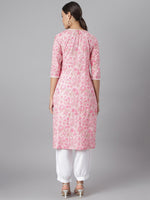 Thumbnail for Khushal K Women Pink Floral Printed Cotton Kurta - Distacart