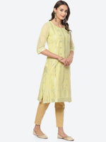 Thumbnail for Biba Women Ethnic Motifs Foil Print Chanderi Cotton Straight Fit Kurta - Distacart