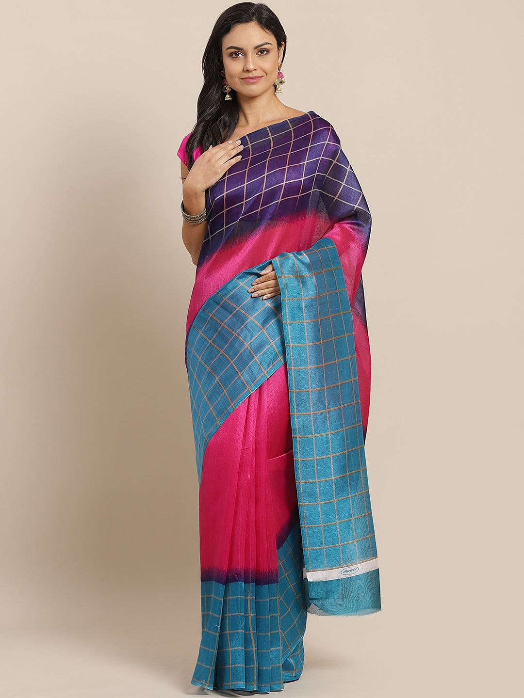 Saree Mall Pink & Purple Colourblocked Bhagalpuri Saree - Distacart