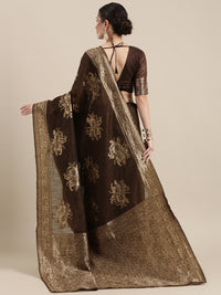 Thumbnail for Saree Mall Brown Floral Linen Blend Banarasi Saree - Distacart