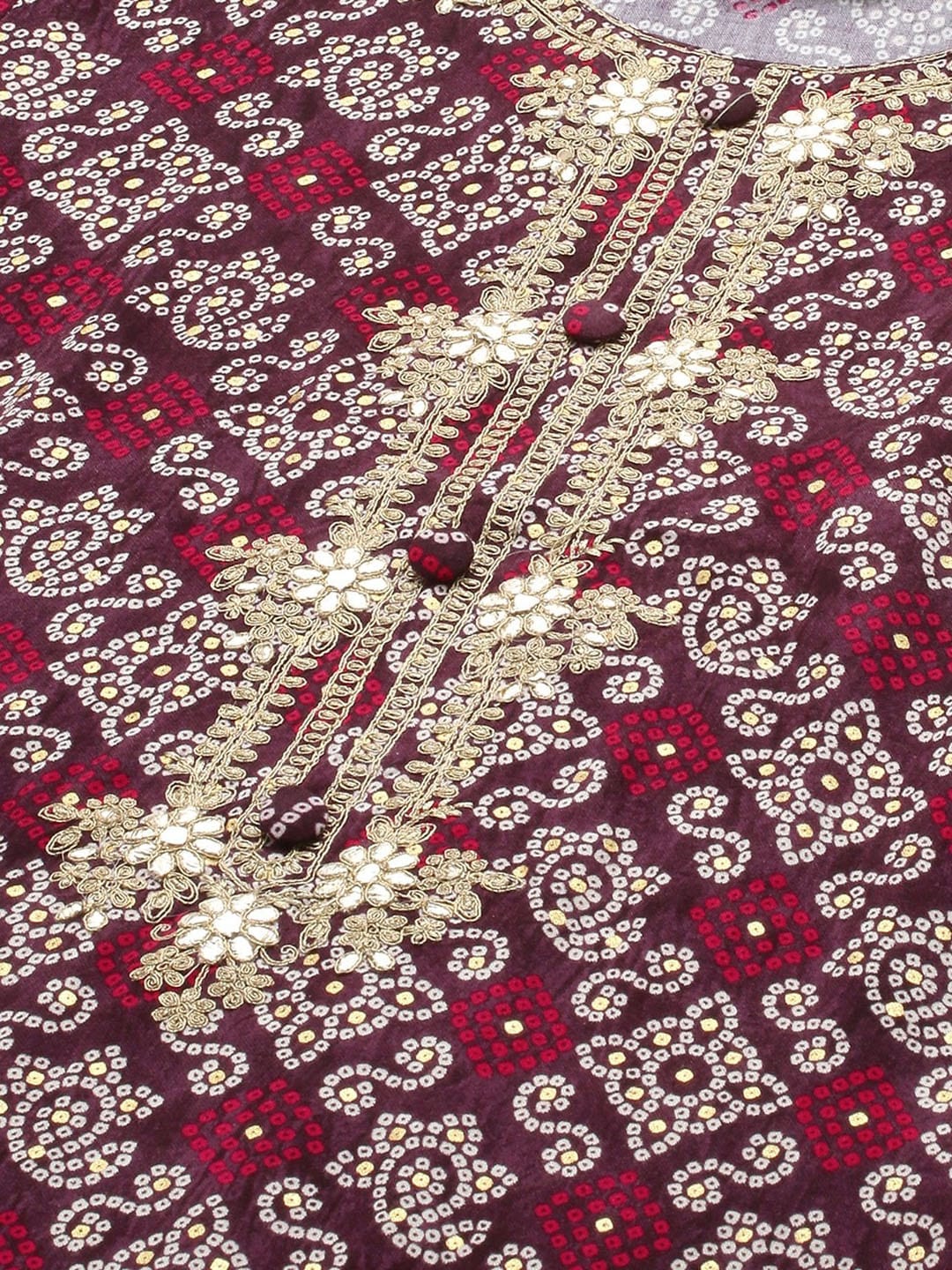 Sangria Purple & White Bandhani Printed Straight Kurta - Distacart