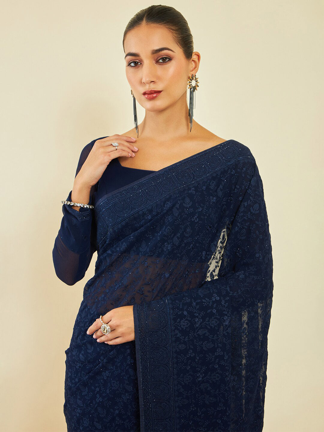 Soch Floral Embroidered Stone Work Saree - Distacart