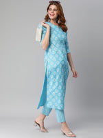 Thumbnail for Kalini Floral Printed Notched Neck Straight Kurta With Trousers - Distacart