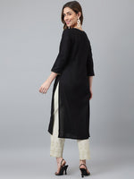 Thumbnail for Khushal K Women Black & White Floral Yoke Design Kurta - Distacart