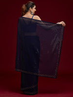 Thumbnail for Koskii Navy Blue Embellished Sequinned Saree - Distacart