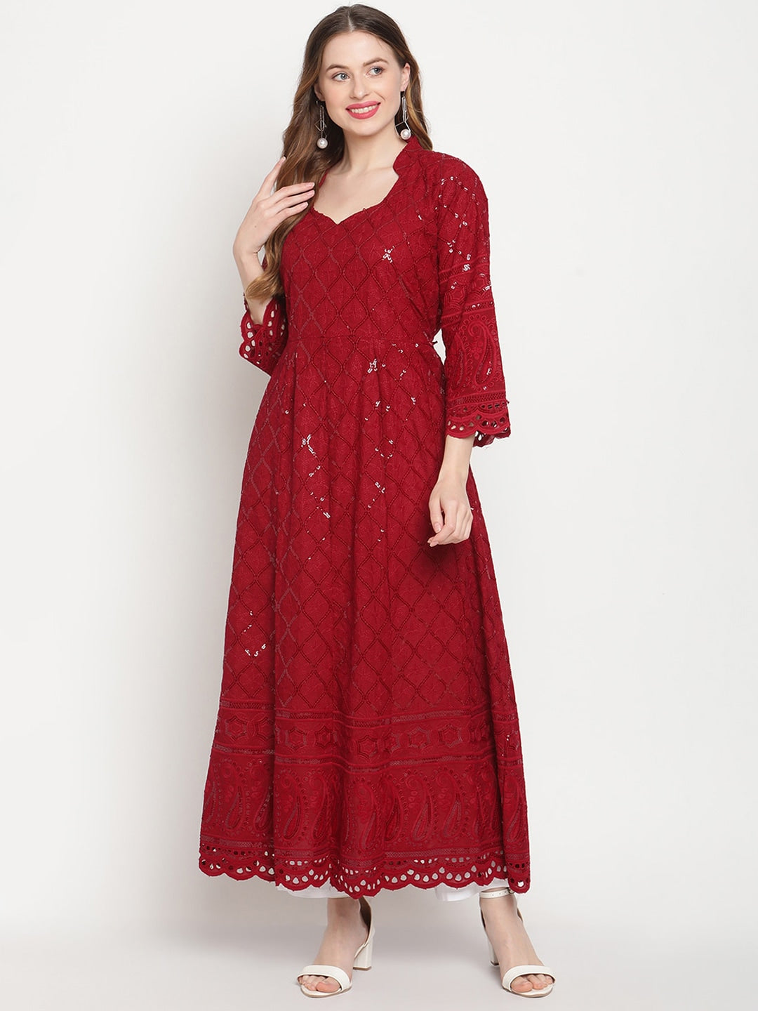 Kalini Women Embellished Sequined Flared Sleeves Cotton Anarkali Kurta - Distacart