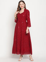 Thumbnail for Kalini Women Embellished Sequined Flared Sleeves Cotton Anarkali Kurta - Distacart