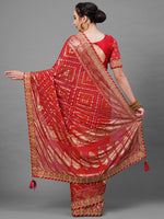 Thumbnail for Mitera Red & Gold-Toned Woven Design Bandhani Saree - Distacart