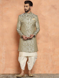 Thumbnail for KISAH Woven Design Mandarin Collar Sherwani Set - Distacart