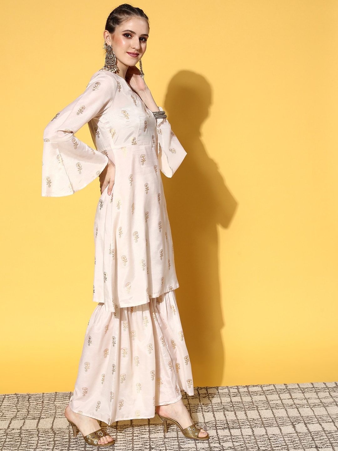 HERE&NOW Women Ethnic Motifs Polyester Print Parade Kurta Set - Distacart