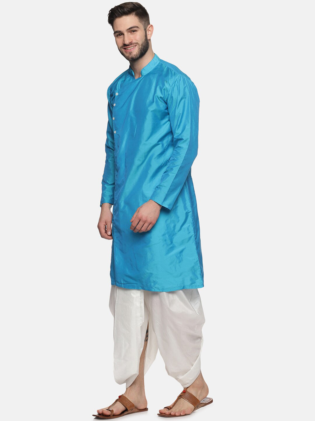 Sethukrishna Men Turquoise Blue Angrakha Kurta with Dhoti Pants - Distacart