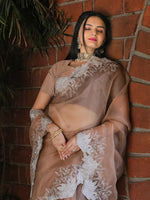 Thumbnail for Tikhi Imli Beige Embroidered Organza Saree - Distacart