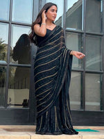 Thumbnail for Sangria Embellished Sequinned Pure Georgette Saree - Distacart