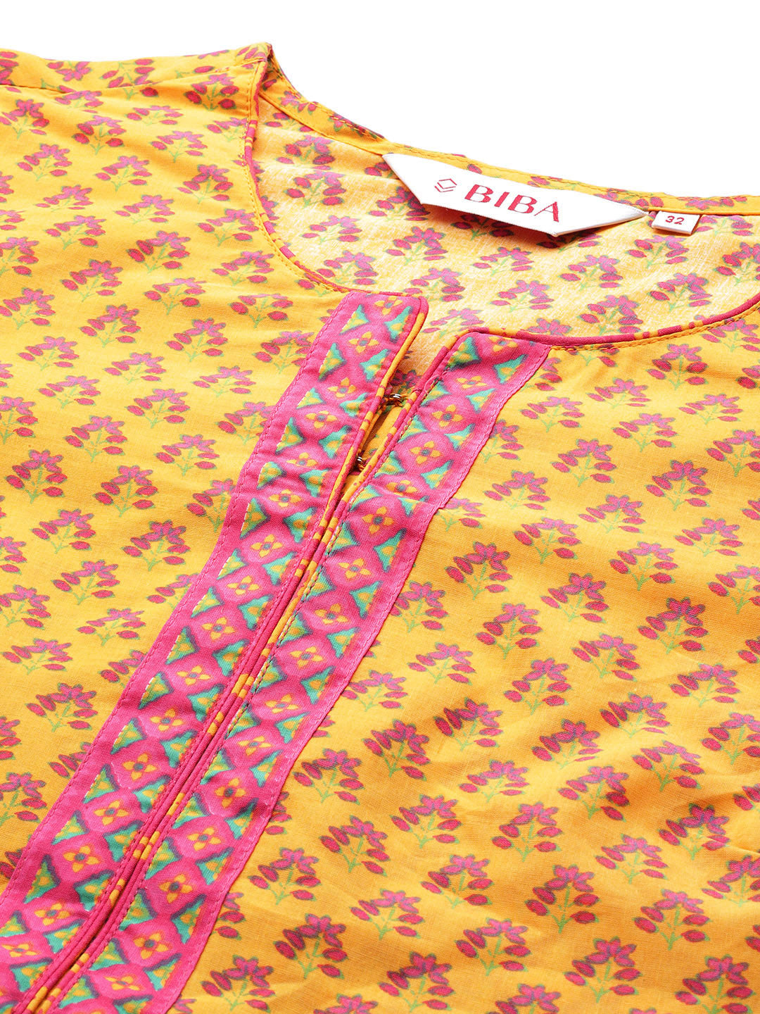 Biba Pure Cotton Ethnic Motifs Printed Straight Kurta with Palazzos - Distacart